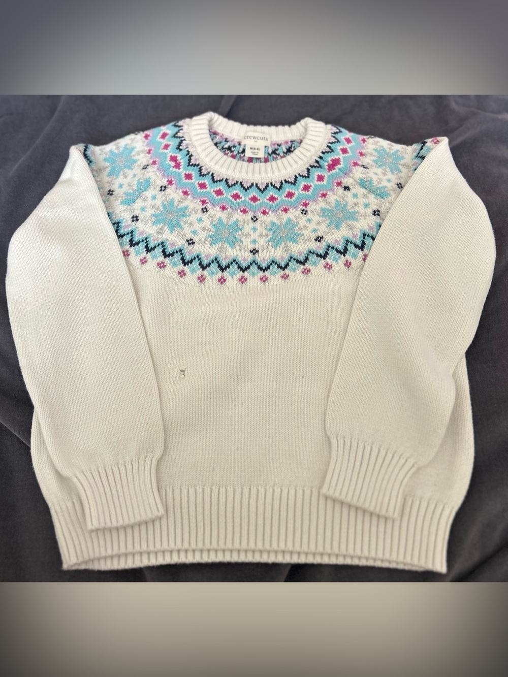 Crewcuts Cream Fair Isle Sweater with Turquoise, Pink & Navy Nordic Yoke